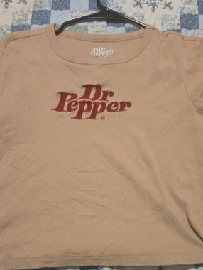 Logo Tee in Beige with Red Embroidery